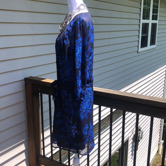 Navy Floral Shirt Dress by Express - Picture 6 of 16